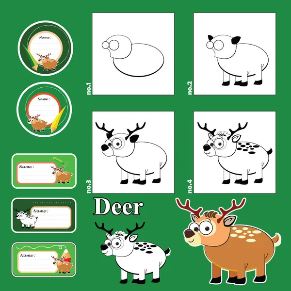 Tutorial Dibujo Paso Paso Juego Visual Para Niños Animales Divertidos — Vector de stock