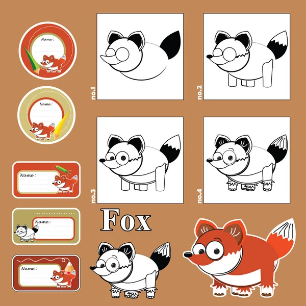 Passo Passo Tutorial Desenho Jogo Visual Para Kids Funny Animais — Vetor de Stock