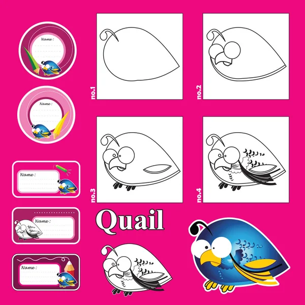 Passo Passo Tutorial Desenho Jogo Visual Para Kids Funny Animais — Vetor de Stock