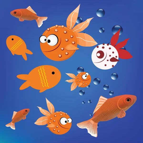 Vector Fish Vector Set Funny Fish Blue Background — Stock Vector