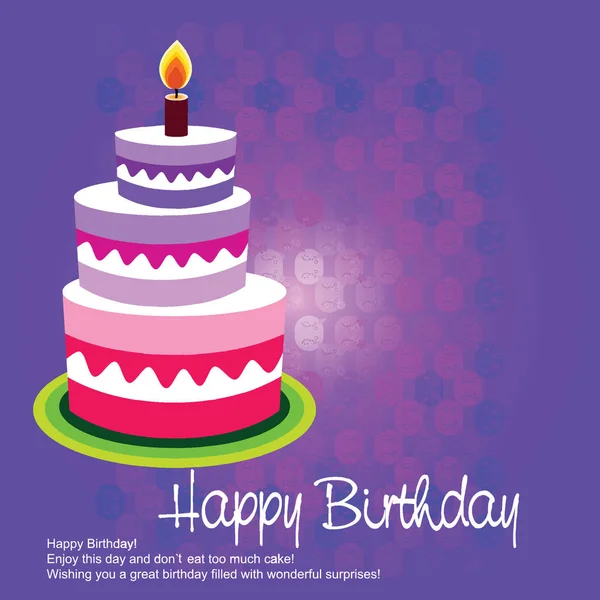 Vektor Geburtstagsgrußkarte Mit Kuchen Und Kerze Vektor Glückwunschkarte Zum Geburtstag — Stockvektor