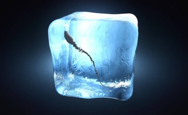Ice cube dondurulmuş sperm hücresinin 3D çizim