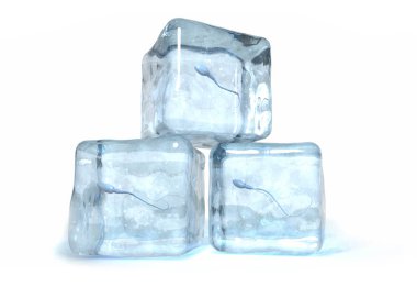 3d illustration of sperm cells frozen into ice cubes clipart