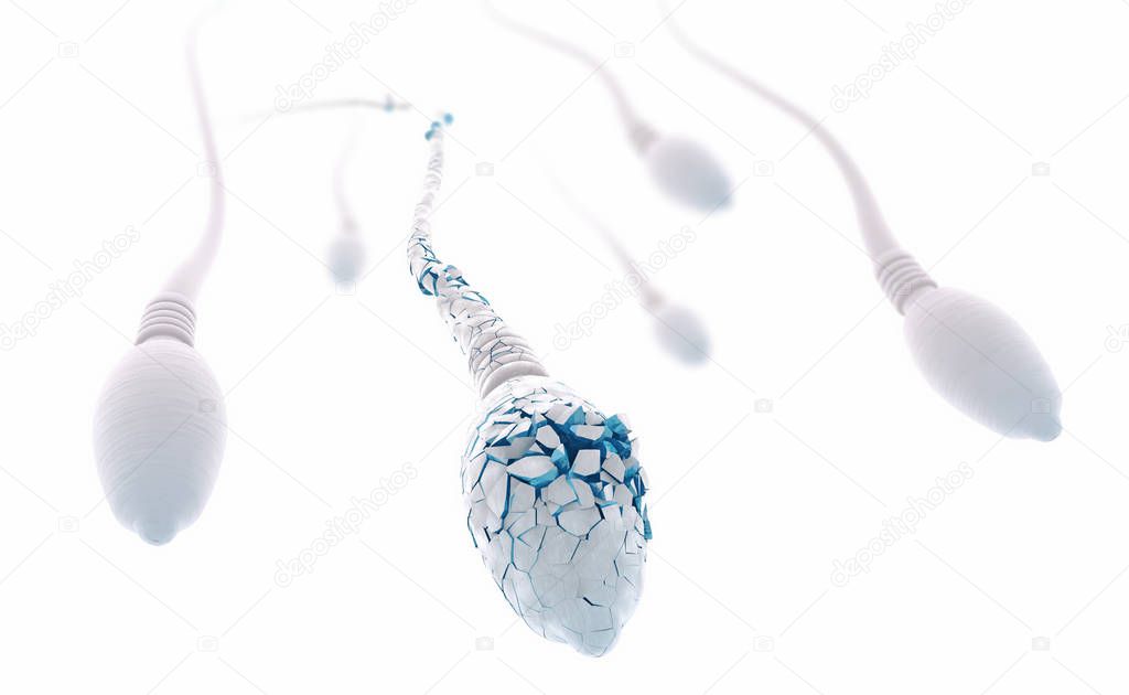 3d illustration of a damaged sperm cells