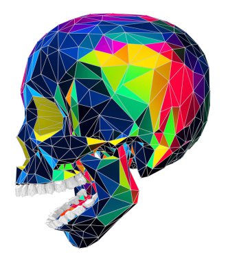 bir insan kafatası renkli düşük poli yüzeyi ile 3D çizimi