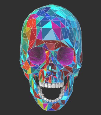 bir insan kafatası renkli düşük poli yüzeyi ile 3D çizimi