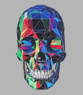 bir insan kafatası renkli düşük poli yüzeyi ile 3D çizimi