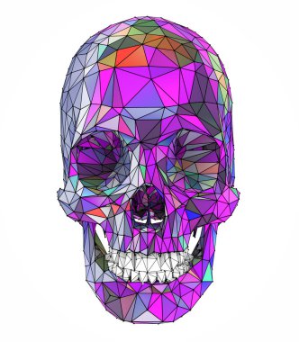 bir insan kafatası renkli düşük poli yüzeyi ile 3D çizimi