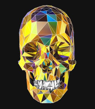 bir insan kafatası renkli düşük poli yüzeyi ile 3D çizimi