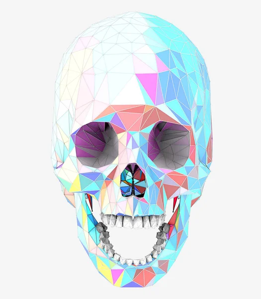 3d illustration of a human skull with colorful low poly surface