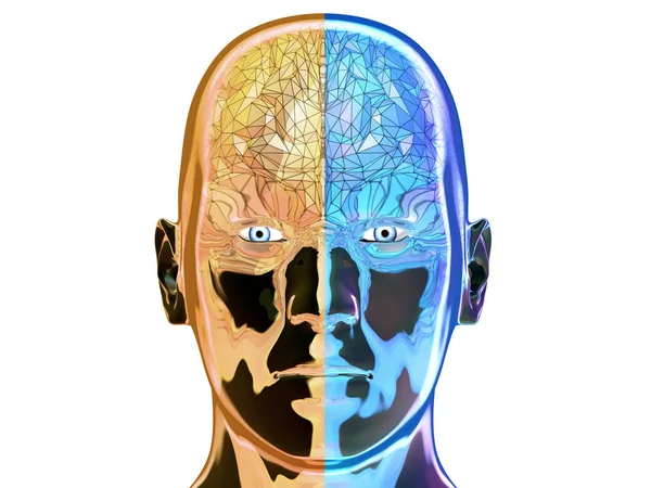 Ilustración Cráneo Refractivo Humano Transparente Con Cerebro Colorido Estilo Polígono —  Fotos de Stock