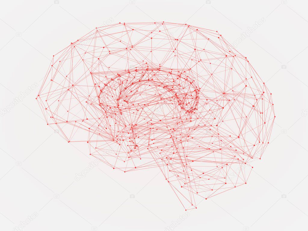 3d Illustration of a human brain consisting of lines and polygon shapes