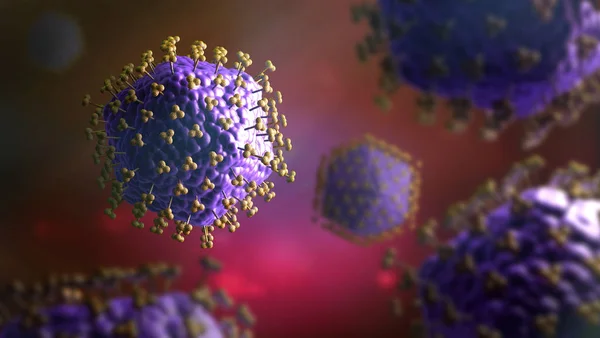 3D illustration of blue colored virus cells with sensors or receptors