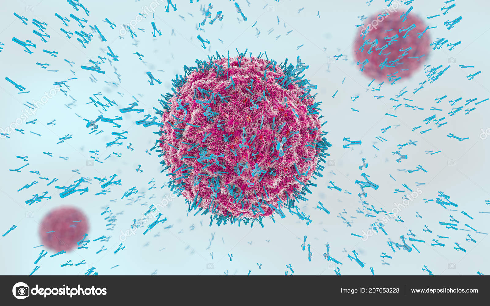 Illustration Antibodies Attacking Virus Cell Bloodstream Stock Photo by
