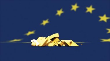 Sarı veya altın kırık euro bir simge üzerinde duran Avrupa bayrağı