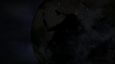 Animasyon bir dönüm toprak ve toprak üzerinde güneş doğar dış uzaydan gelen