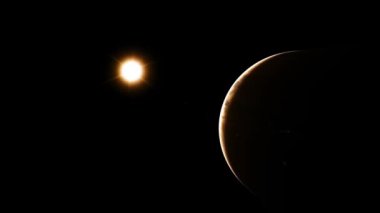 Animasyon bir dönüm toprak ve toprak üzerinde güneş doğar dış uzaydan gelen