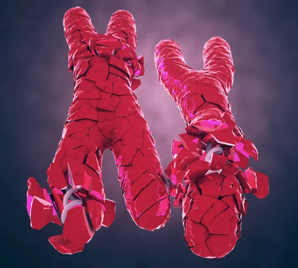 Obrázek Rozbité Nebo Vadného Červené Barvy Chromozomy — Stock fotografie