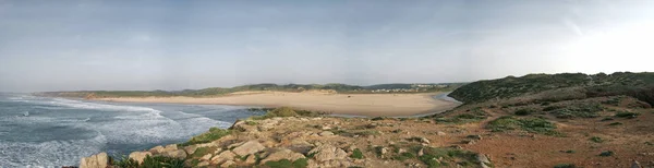 Panorama Imagem Uma Praia Baía Oceano Atlântico Com Areia Grama — Fotografia de Stock