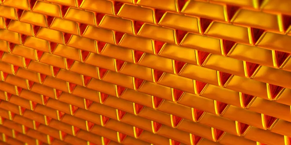 Illustration 3D de centaines de lingots ou lingots d'or empilés — Photo