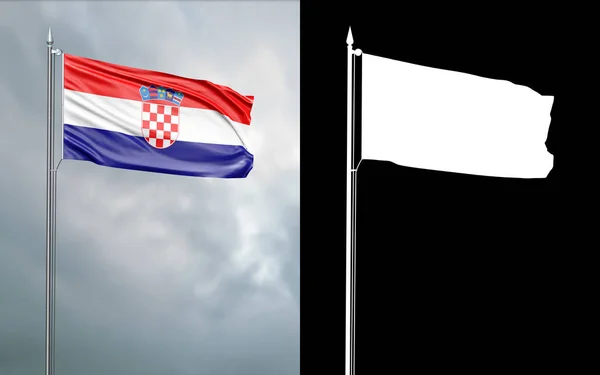 크로아티아 공화국의 채널을 깃대에 바람에 이동의 국기의 — 스톡 사진