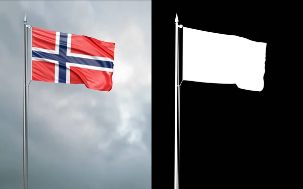 Illustration State Flag Kingdom Norway Moving Wind Flagpole Front Cloudy — Stock Photo, Image