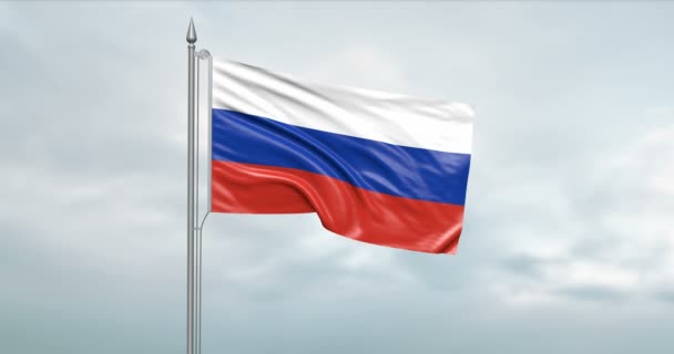 Иллюстрация Государственного Флага Федерации России Движущегося Ветру Флагштоке Перед Облачным — стоковое видео
