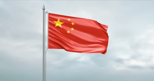 中華人民共和国アルファチャンネルと曇り空の前で旗の風で移動の状態フラグの イラストレーション — ストック動画