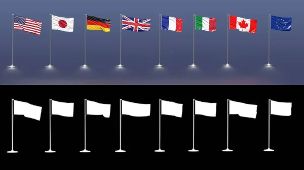 Иллюстрация Государственных Флагов Группы Семи Состояний Подряд Альфа Каналом Синем — стоковое фото