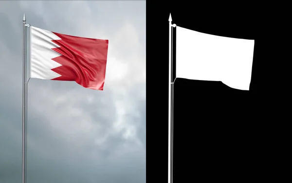 Ілюстрація Державний Прапор Бахрейн Руху Вітром Флагштока Перед Хмарного Неба — стокове фото