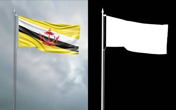 Obrázek Vlajky Státní Národ Brunej Abode Peace Pohybující Větru Stožáru — Stock fotografie