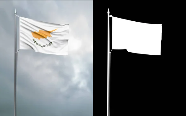 Иллюстрация Государственного Флага Республики Кипр Движущегося Ветру Флагштоке Перед Облачным — стоковое фото