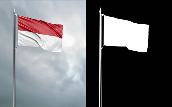 Illustratie Van Vlag Van Republiek Indonesië Bewegen Wind Vlaggenmast Voor — Stockfoto