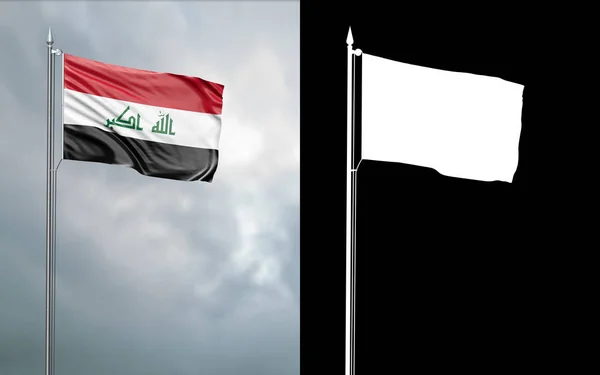 Illustration State Flag Republic Iraq Moving Wind Flagpole Front Cloudy — Stock Photo, Image