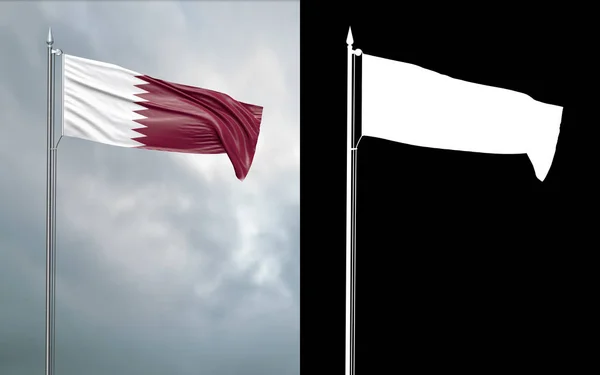 Ilustração Bandeira Estado Qatar Movendo Vento Mastro Bandeira Frente Céu — Fotografia de Stock