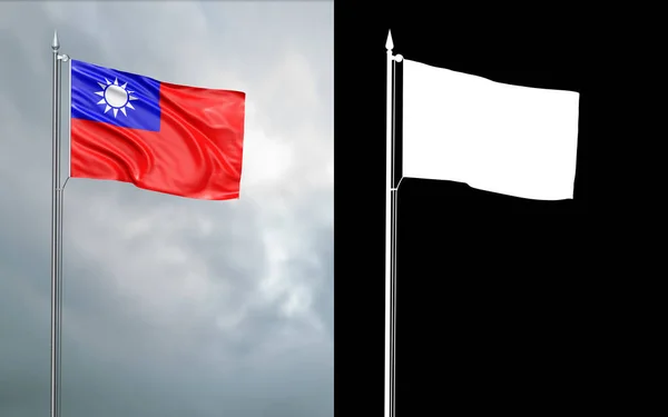 Ilustracja Flagi Państwa Republiki Chińskiej Przenoszenie Wietrze Masztem Przed Pochmurnego — Zdjęcie stockowe
