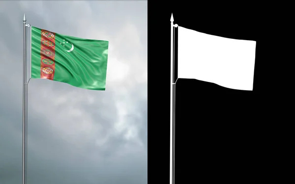 Ilustração Bandeira Estado Turquemenistão Movendo Vento Mastro Bandeira Frente Céu — Fotografia de Stock