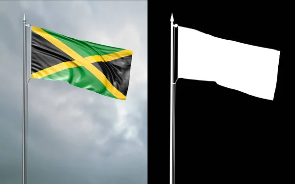 Illustration State Flag Jamaica Moving Wind Flagpole Front Cloudy Sky — Stock Photo, Image