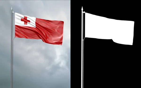 Ilustração Bandeira Estado Reino Tonga Movendo Vento Mastro Bandeira Frente — Fotografia de Stock
