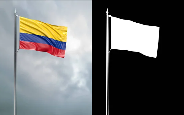 Illustration State Flag Republic Colombia Moving Wind Flagpole Front Cloudy — Stock Photo, Image