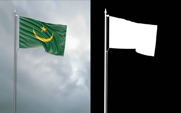 Ілюстрація Державний Прапор Ісламська Республіка Маврітанія Руху Вітром Флагштока Перед — стокове фото