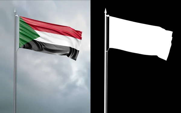 Ілюстрація Державний Прапор Республіки Судан Руху Вітром Флагштока Перед Хмарного — стокове фото