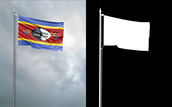 Ілюстрація Державний Прапор Свазіленду Руху Вітром Флагштока Перед Хмарного Неба — стокове фото