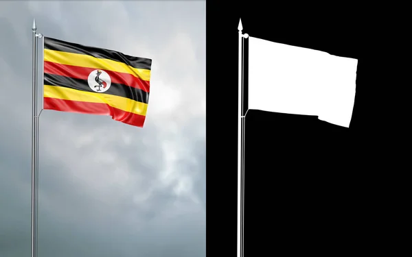 Ilustração Bandeira Estado República Uganda Movendo Vento Mastro Bandeira Frente — Fotografia de Stock