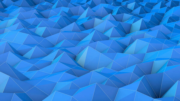 3d Illustration of a surface consisting of points and corners with white outside lines in the color blue
