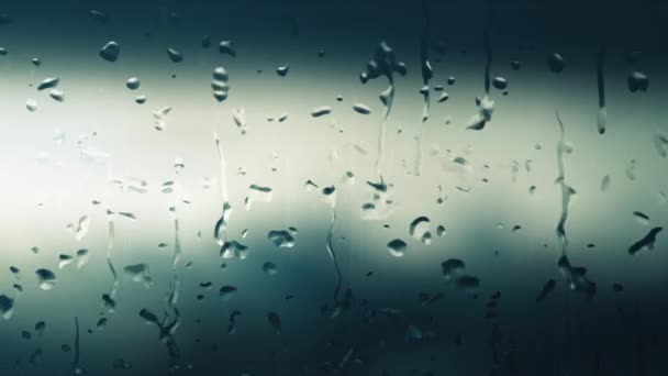 Focus Digitally Generated Raindrops Fall Foggy Window Day Rains Background — Stock Video