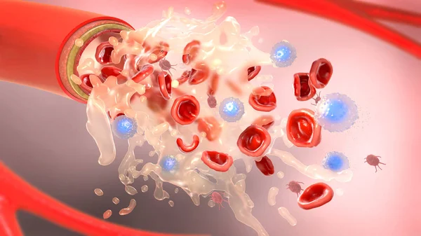 kan plazması ve bir arterin akış kan bileşenlerinin 3D çizimi