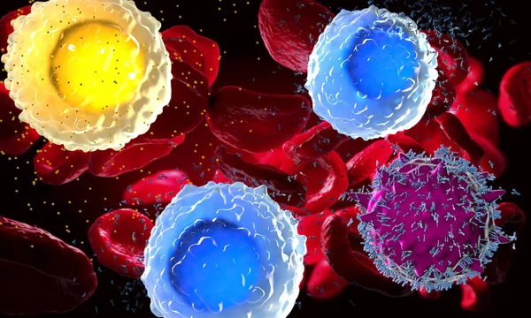 Çok Yakından Gözlenen Beyaz Kan Hücreleri Insan Vücudunda Denilen Lökosit — Stok fotoğraf