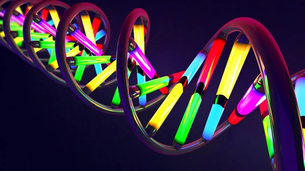 Illustration Multicolored Neon Light Twisted Dna Strand Made Glass Metal — Stock Photo, Image
