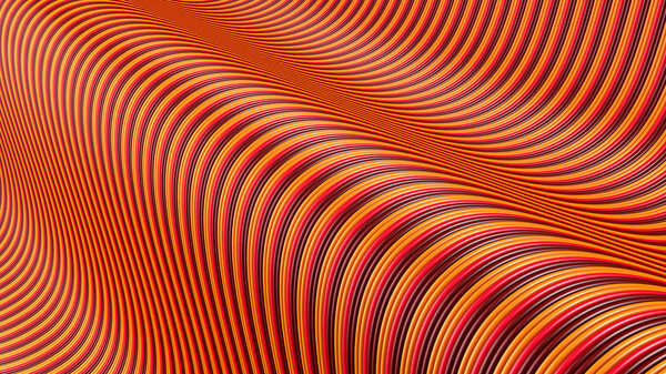 3d illustration of a wavy surface made of different colored lines